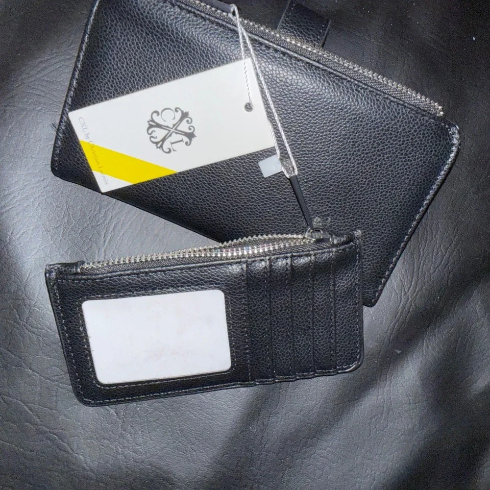 CXL Christian Lacroix Bryce Black Pebble ID Fold Zipper Wallet Set NWT